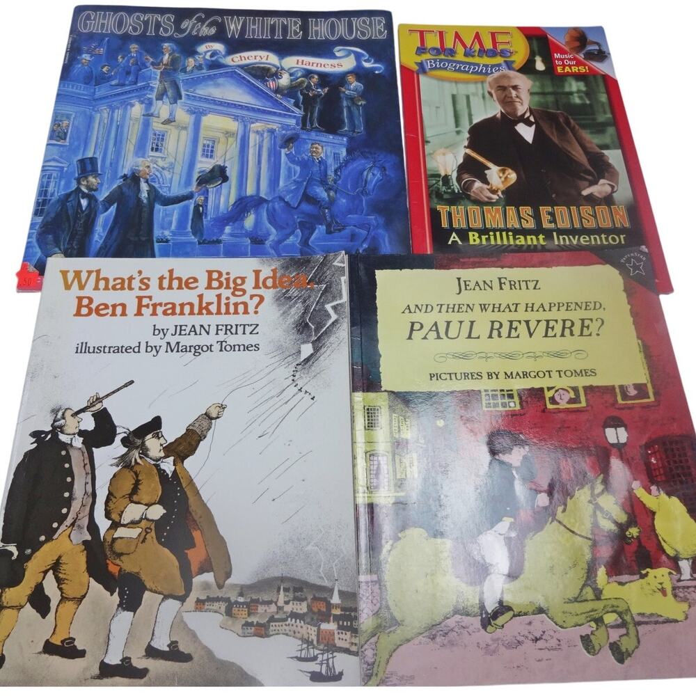 Jean Fritz History Book Lot Paul Revere Ben Franklin Edison 4